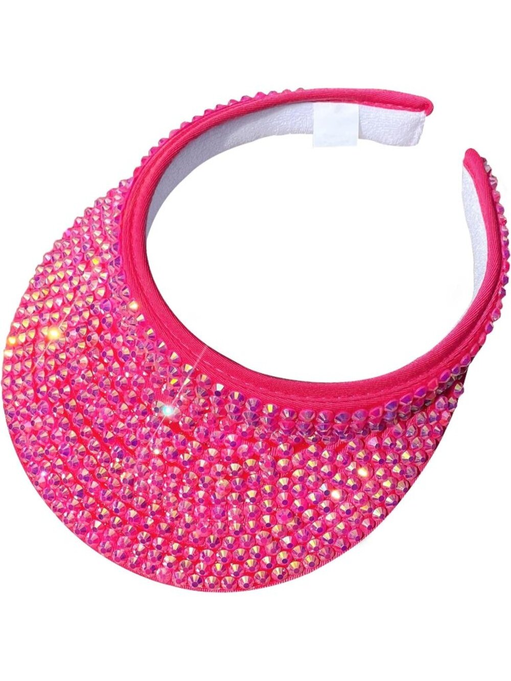 🆕Women's Hot Pink Sun Shiny Rhinestones Clip On Visor Adjustable Bling Hats